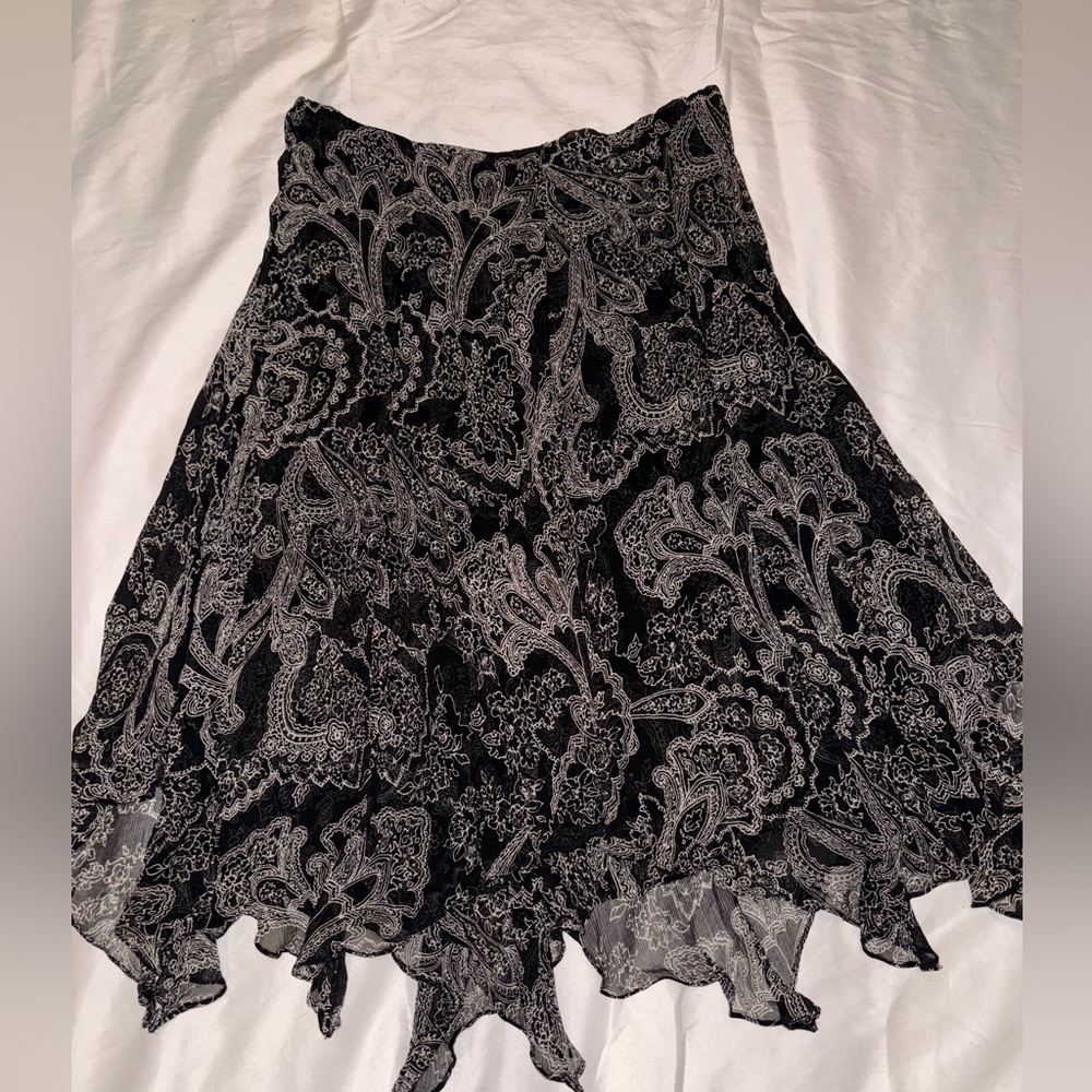 Ralph Lauren Black and White Asymmetrical Paisley Skirt